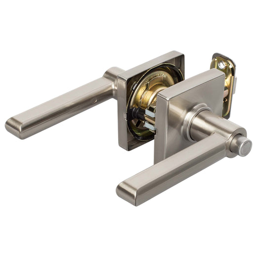 Image Of Door Lever Set Bed / Bath / Privacy Function Contemporary Style Harper Collection - Satin Nickel Finish - Harney Hardware