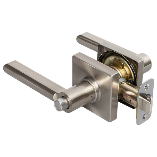 Image Of Door Lever Set Bed / Bath / Privacy Function Contemporary Style Harper Collection - Satin Nickel Finish - Harney Hardware