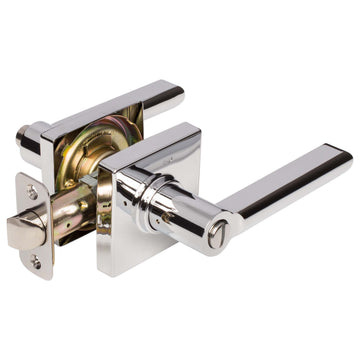 Image Of Door Lever Set Bed / Bath / Privacy Function Contemporary Style Harper Collection - Chrome Finish - Harney Hardware