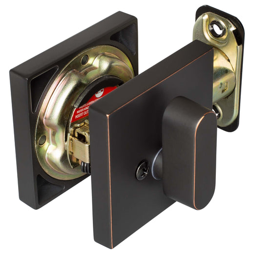 Image Of Keyed Single Cylinder Contemporary Deadbolt -  Square Escutcheon - Venetian Bronze Finish - Harney Hardware
