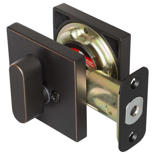 Image Of Keyed Single Cylinder Contemporary Deadbolt -  Square Escutcheon - Venetian Bronze Finish - Harney Hardware