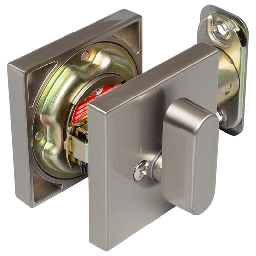 Image Of Keyed Single Cylinder Contemporary Deadbolt -  Square Escutcheon - Satin Nickel Finish - Harney Hardware