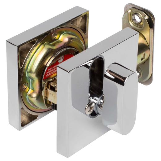 Image Of Keyed Single Cylinder Contemporary Deadbolt -  Square Escutcheon - Chrome Finish - Harney Hardware
