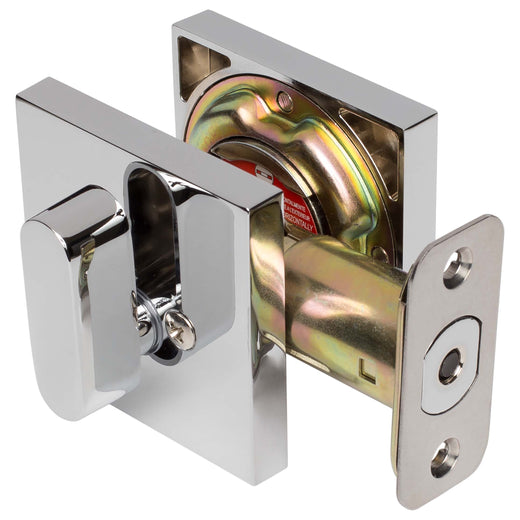 Image Of Keyed Single Cylinder Contemporary Deadbolt -  Square Escutcheon - Chrome Finish - Harney Hardware