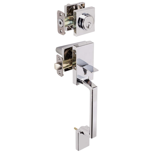 Image Of Front Door Handleset With Interior Reversible Lever Contemporary Style Harper Collection - Chrome Finish - Harney Hardware
