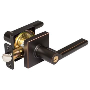 Image Of Door Lever Set Keyed / Entry Function Contemporary Style Harper Collection - Venetian Bronze Finish - Harney Hardware