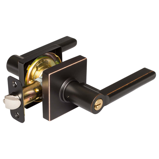 Image Of Door Lever Set Keyed / Entry Function Contemporary Style Harper Collection - Venetian Bronze Finish - Harney Hardware