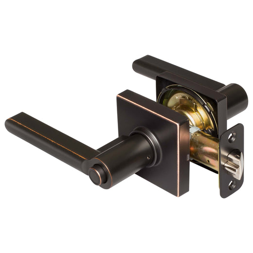 Image Of Door Lever Set Keyed / Entry Function Contemporary Style Harper Collection - Venetian Bronze Finish - Harney Hardware