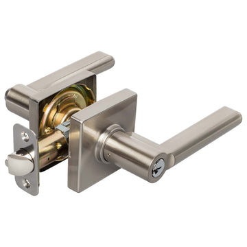 Image Of Door Lever Set Keyed / Entry Function Contemporary Style Harper Collection - Satin Nickel Finish - Harney Hardware