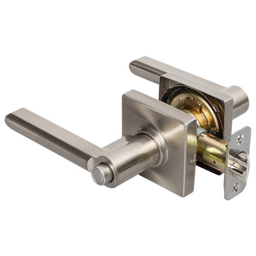 Image Of Door Lever Set Keyed / Entry Function Contemporary Style Harper Collection - Satin Nickel Finish - Harney Hardware