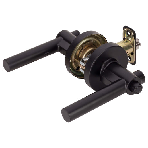 Image Of Door Lever Set Keyed / Entry Function Contemporary Style Riley Collection - Matte Black Finish - Harney Hardware