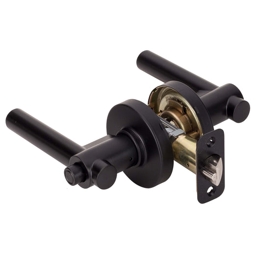 Image Of Door Lever Set Keyed / Entry Function Contemporary Style Riley Collection - Matte Black Finish - Harney Hardware