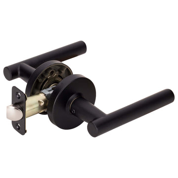 Image Of Door Lever Set Closet / Hall / Passage Function Contemporary Style Riley Collection - Matte Black Finish - Harney Hardware