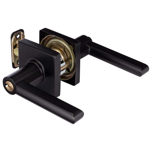 Image Of Door Lever Set Keyed / Entry Function Contemporary Style Harper Collection - Matte Black Finish - Harney Hardware