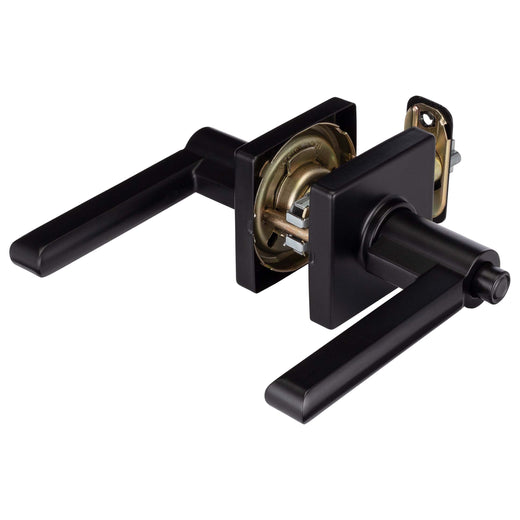 Image Of Door Lever Set Keyed / Entry Function Contemporary Style Harper Collection - Matte Black Finish - Harney Hardware