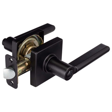 Image Of Door Lever Set Bed / Bath / Privacy Function Contemporary Style Harper Collection - Matte Black Finish - Harney Hardware