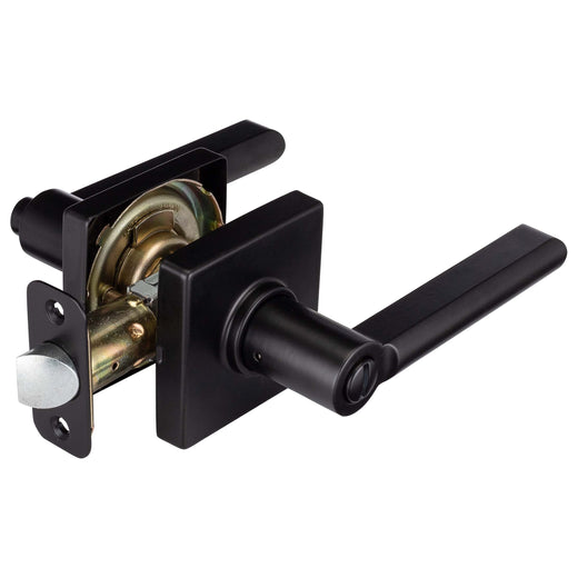 Image Of Door Lever Set Bed / Bath / Privacy Function Contemporary Style Harper Collection - Matte Black Finish - Harney Hardware