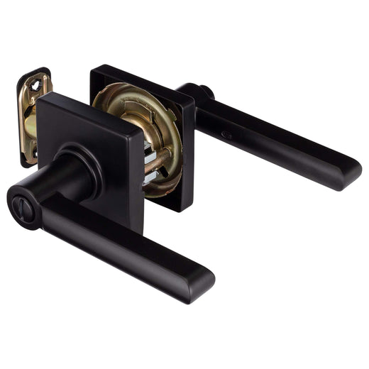 Image Of Door Lever Set Bed / Bath / Privacy Function Contemporary Style Harper Collection - Matte Black Finish - Harney Hardware