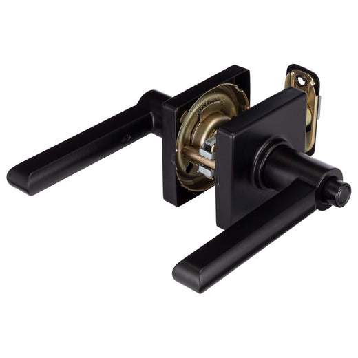 Image Of Door Lever Set Bed / Bath / Privacy Function Contemporary Style Harper Collection - Matte Black Finish - Harney Hardware