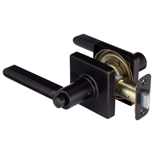Image Of Door Lever Set Bed / Bath / Privacy Function Contemporary Style Harper Collection - Matte Black Finish - Harney Hardware