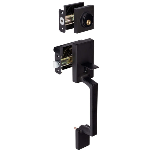 Image Of Front Door Handleset With Interior Reversible Lever Contemporary Style Harper Collection - Matte Black Finish - Harney Hardware
