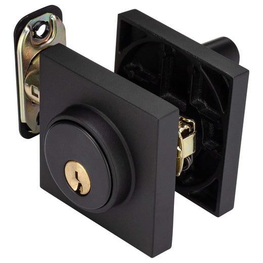 Image Of Keyed Single Cylinder Contemporary Deadbolt -  Square Escutcheon - Matte Black Finish - Harney Hardware
