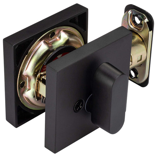 Image Of Keyed Single Cylinder Contemporary Deadbolt -  Square Escutcheon - Matte Black Finish - Harney Hardware