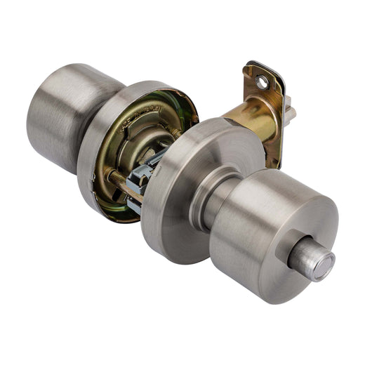 Image Of Door Knob Set Keyed / Entry Function Contemporary Style Brooklyn Collection - Satin Nickel Finish - Harney Hardware