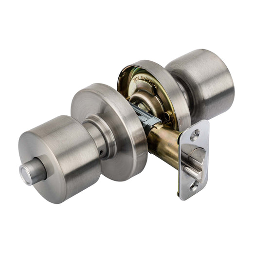 Image Of Door Knob Set Keyed / Entry Function Contemporary Style Brooklyn Collection - Satin Nickel Finish - Harney Hardware