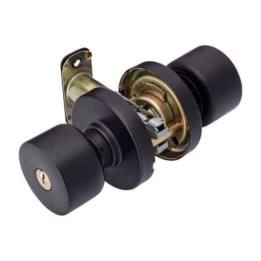 Image Of Door Knob Set Keyed / Entry Function Contemporary Style Brooklyn Collection - Matte Black Finish - Harney Hardware