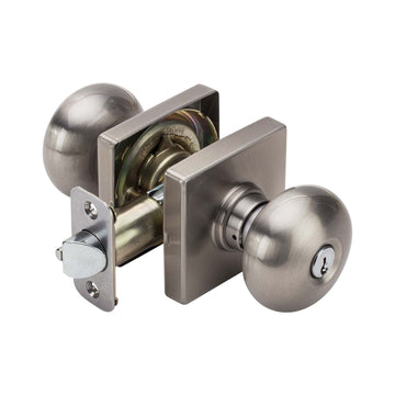 Image Of Door Knob Set Keyed / Entry Function Contemporary Style Kendall Collection - Satin Nickel Finish - Harney Hardware