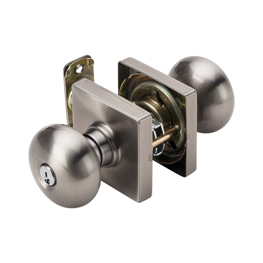 Image Of Door Knob Set Keyed / Entry Function Contemporary Style Kendall Collection - Satin Nickel Finish - Harney Hardware