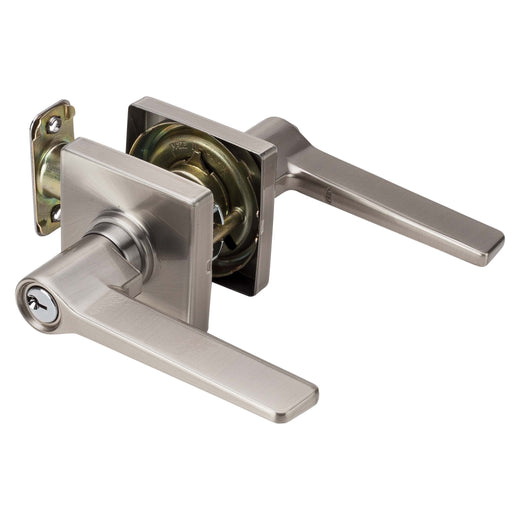 Image Of Door Lever Set Keyed / Entry Function Contemporary Style Palm Collection - Satin Nickel Finish - Harney Hardware