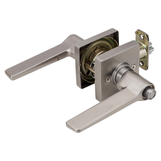 Image Of Door Lever Set Keyed / Entry Function Contemporary Style Palm Collection - Satin Nickel Finish - Harney Hardware