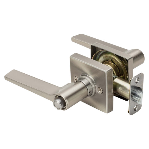 Image Of Door Lever Set Keyed / Entry Function Contemporary Style Palm Collection - Satin Nickel Finish - Harney Hardware