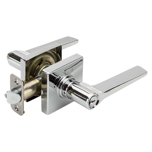 Image Of Door Lever Set Keyed / Entry Function Contemporary Style Palm Collection - Chrome Finish - Harney Hardware