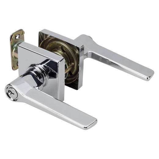 Image Of Door Lever Set Keyed / Entry Function Contemporary Style Palm Collection - Chrome Finish - Harney Hardware