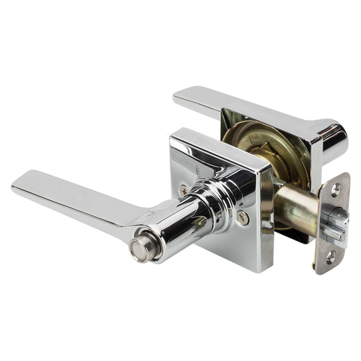 Image Of Door Lever Set Keyed / Entry Function Contemporary Style Palm Collection - Chrome Finish - Harney Hardware