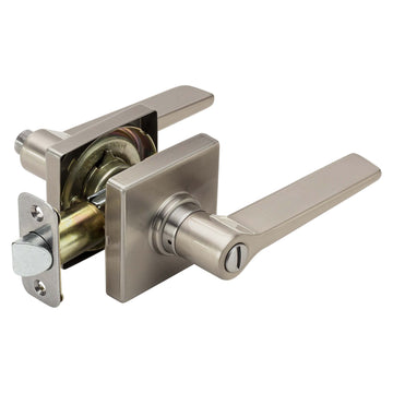 Image Of Door Lever Set Bed / Bath / Privacy Function Contemporary Style Palm Collection - Satin Nickel Finish - Harney Hardware