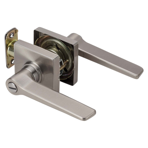 Image Of Door Lever Set Bed / Bath / Privacy Function Contemporary Style Palm Collection - Satin Nickel Finish - Harney Hardware