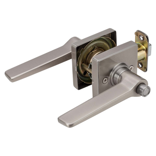 Image Of Door Lever Set Bed / Bath / Privacy Function Contemporary Style Palm Collection - Satin Nickel Finish - Harney Hardware