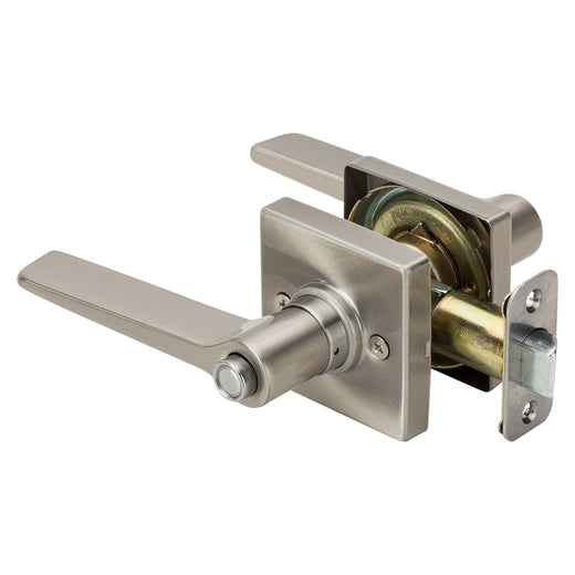 Image Of Door Lever Set Bed / Bath / Privacy Function Contemporary Style Palm Collection - Satin Nickel Finish - Harney Hardware