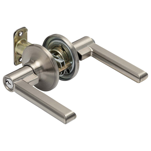 Image Of Door Lever Set Keyed / Entry Function Contemporary Style Fallon Collection - Satin Nickel Finish - Harney Hardware