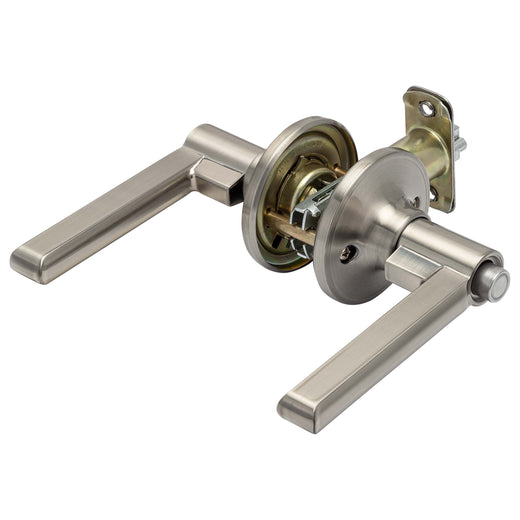 Image Of Door Lever Set Keyed / Entry Function Contemporary Style Fallon Collection - Satin Nickel Finish - Harney Hardware