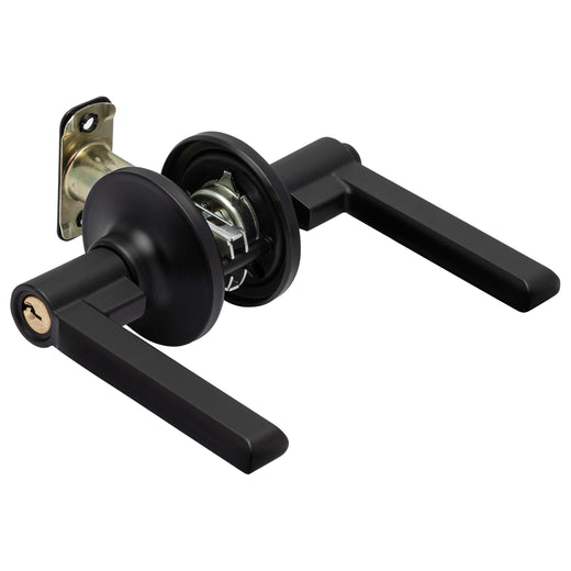 Image Of Door Lever Set Keyed / Entry Function Contemporary Style Fallon Collection - Matte Black Finish - Harney Hardware