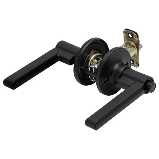 Image Of Door Lever Set Keyed / Entry Function Contemporary Style Fallon Collection - Matte Black Finish - Harney Hardware