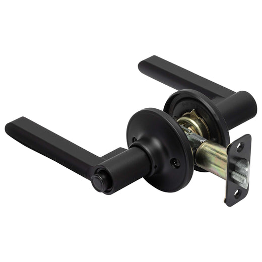 Image Of Door Lever Set Keyed / Entry Function Contemporary Style Fallon Collection - Matte Black Finish - Harney Hardware