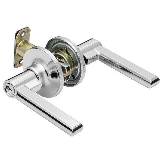 Image Of Door Lever Set Keyed / Entry Function Contemporary Style Fallon Collection - Chrome Finish - Harney Hardware