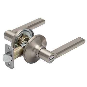 Image Of Door Lever Set Bed / Bath / Privacy Function Contemporary Style Fallon Collection - Satin Nickel Finish - Harney Hardware