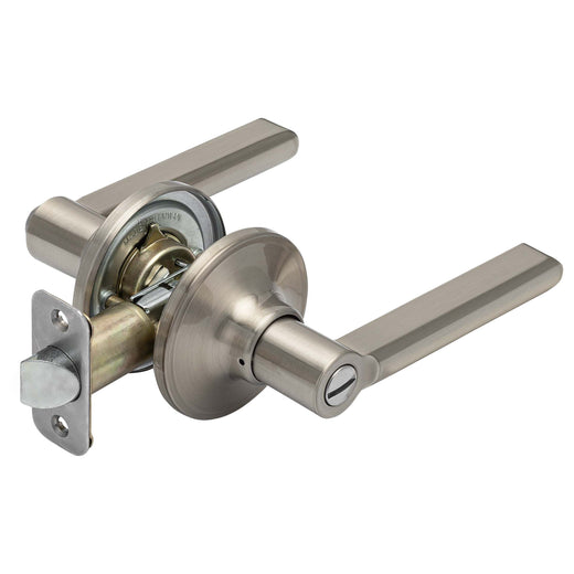 Image Of Door Lever Set Bed / Bath / Privacy Function Contemporary Style Fallon Collection - Satin Nickel Finish - Harney Hardware